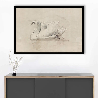 Antique Swan SketchPrint Yourself 19th Century Art Muted Wall Decor, Ready to hang