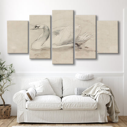 Antique Swan SketchPrint Yourself 19th Century Art Muted Wall Decor, Ready to hang