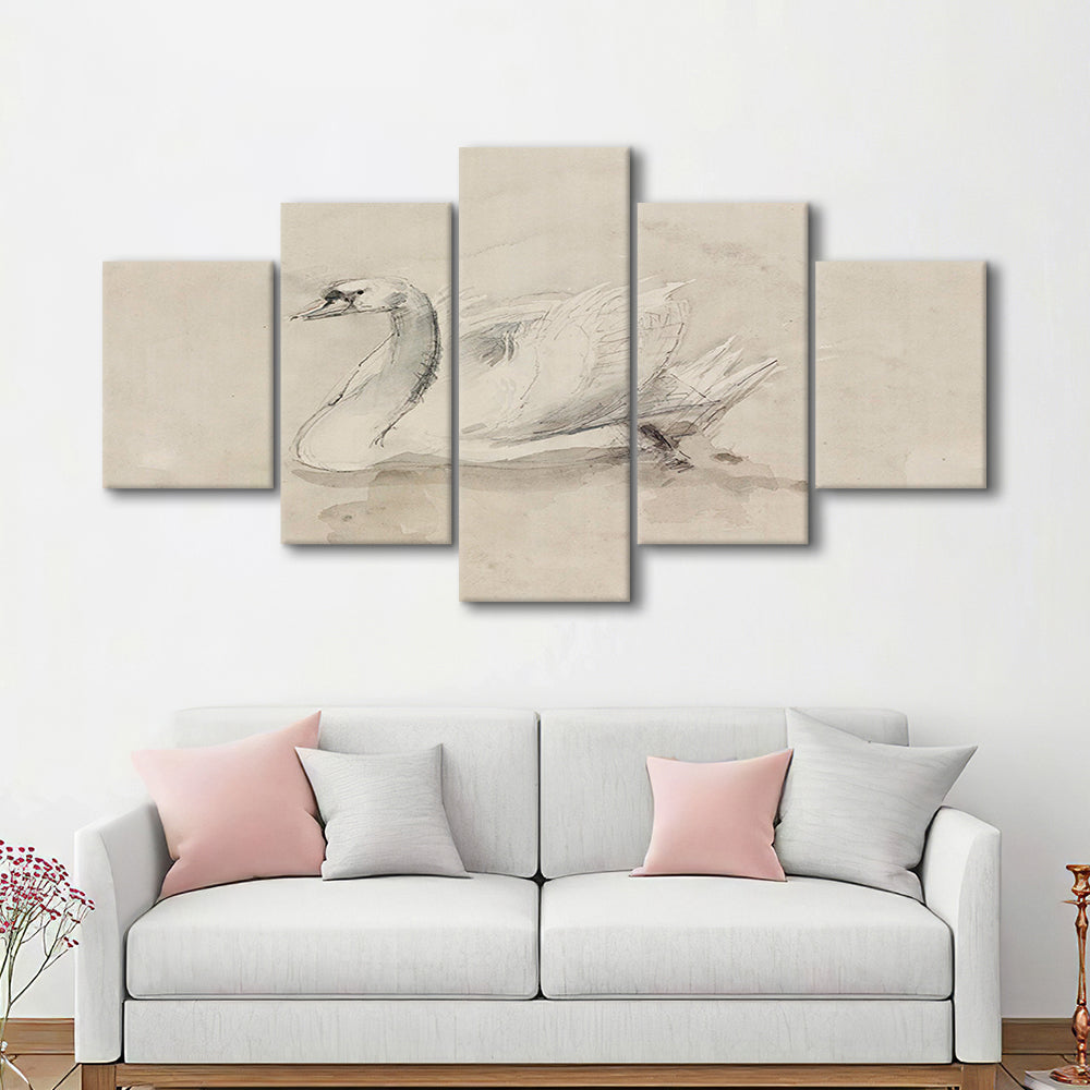 Antique Swan SketchPrint Yourself 19th Century Art Muted Wall Decor, Ready to hang