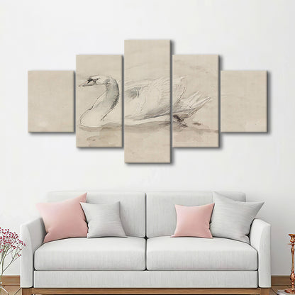Antique Swan SketchPrint Yourself 19th Century Art Muted Wall Decor, Ready to hang