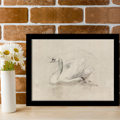 Antique Swan SketchPrint Yourself 19th Century Art Muted Wall Decor, Ready to hang