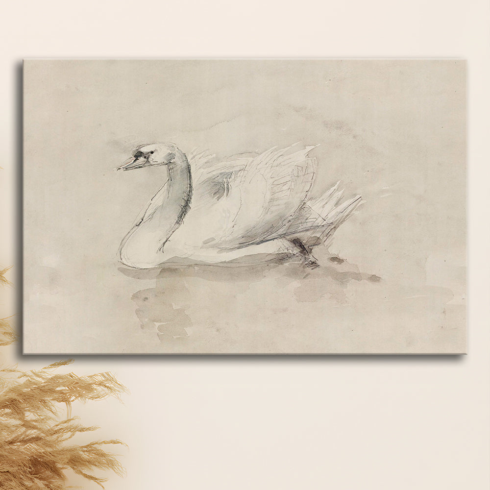 Antique Swan SketchPrint Yourself 19th Century Art Muted Wall Decor, Ready to hang