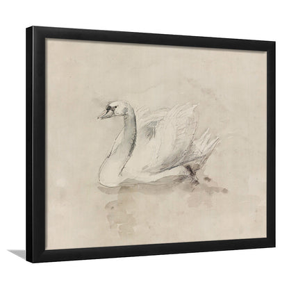 Antique Swan SketchPrint Yourself 19th Century Art Muted Wall Decor, Ready to hang