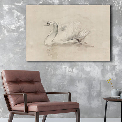 Antique Swan SketchPrint Yourself 19th Century Art Muted Wall Decor, Ready to hang