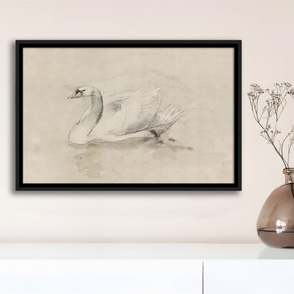 Antique Swan SketchPrint Yourself 19th Century Art Muted Wall Decor, Ready to hang