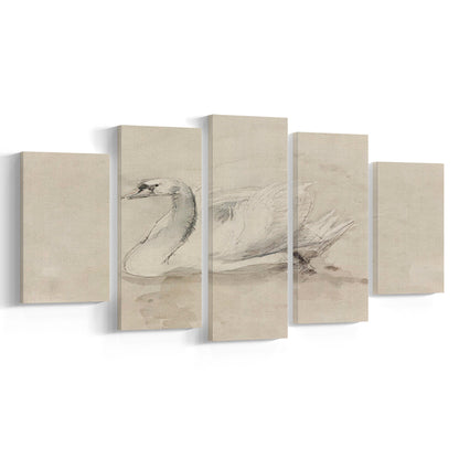Antique Swan SketchPrint Yourself 19th Century Art Muted Wall Decor, Ready to hang