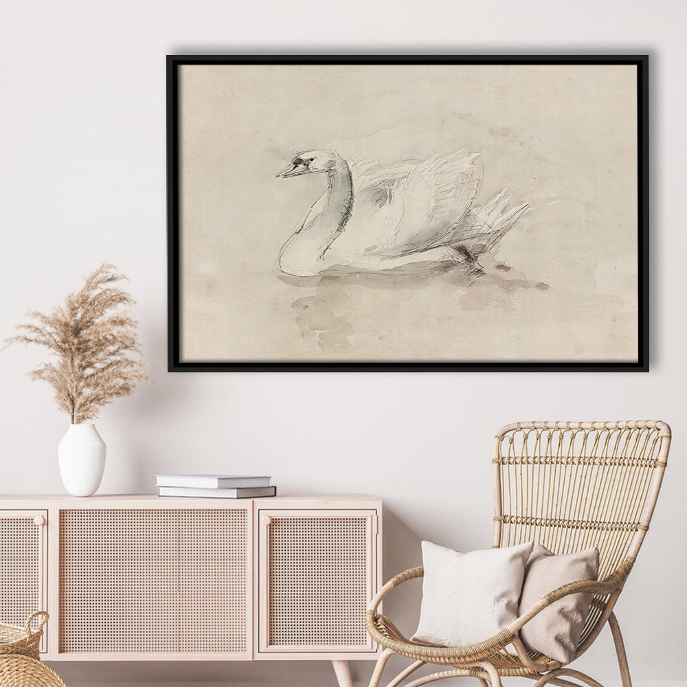 Antique Swan SketchPrint Yourself 19th Century Art Muted Wall Decor, Ready to hang