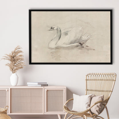 Antique Swan SketchPrint Yourself 19th Century Art Muted Wall Decor, Ready to hang
