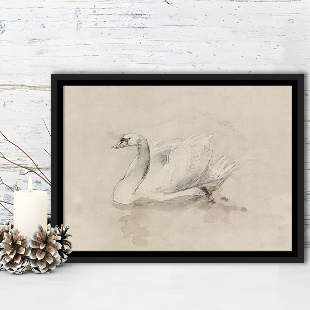 Antique Swan SketchPrint Yourself 19th Century Art Muted Wall Decor, Ready to hang