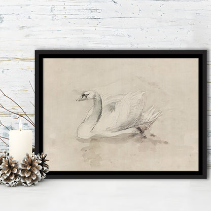 Antique Swan SketchPrint Yourself 19th Century Art Muted Wall Decor, Ready to hang
