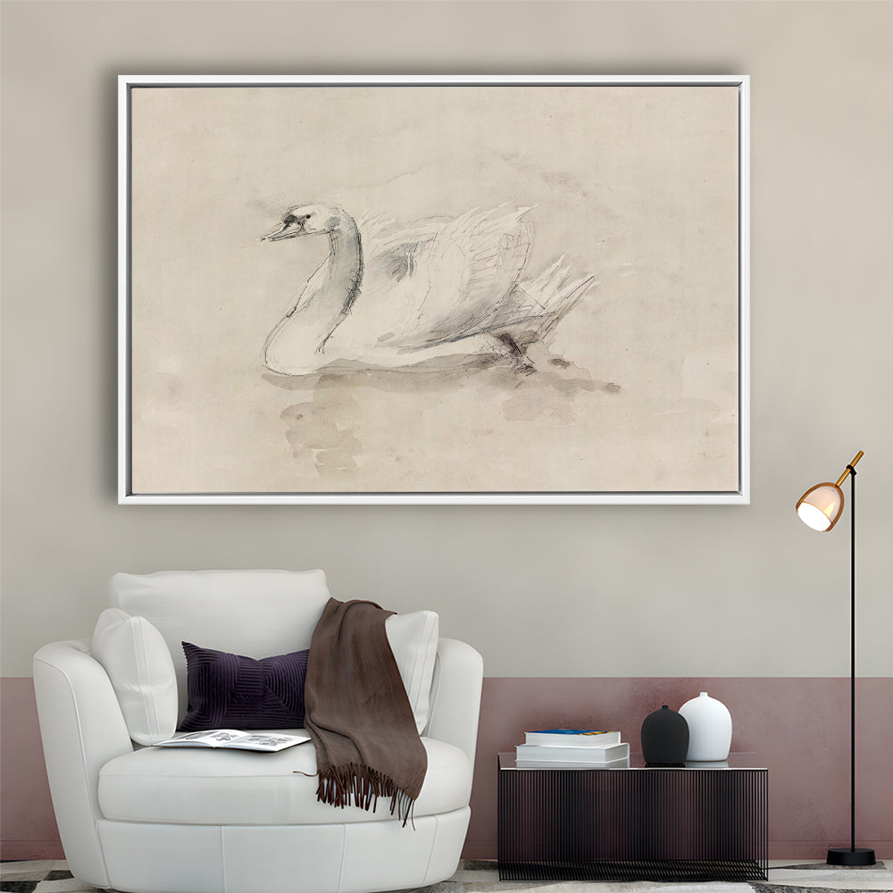 Antique Swan SketchPrint Yourself 19th Century Art Muted Wall Decor, Ready to hang