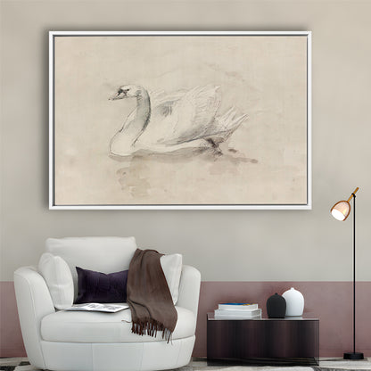 Antique Swan SketchPrint Yourself 19th Century Art Muted Wall Decor, Ready to hang