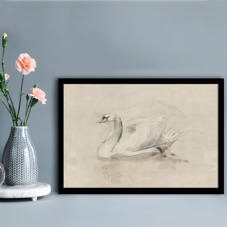 Antique Swan SketchPrint Yourself 19th Century Art Muted Wall Decor, Ready to hang