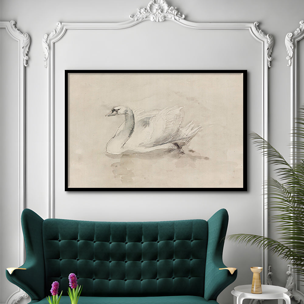 Antique Swan SketchPrint Yourself 19th Century Art Muted Wall Decor, Ready to hang