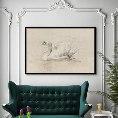 Antique Swan SketchPrint Yourself 19th Century Art Muted Wall Decor, Ready to hang