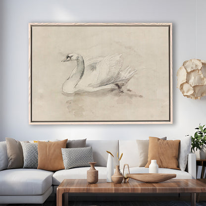 Antique Swan SketchPrint Yourself 19th Century Art Muted Wall Decor, Ready to hang