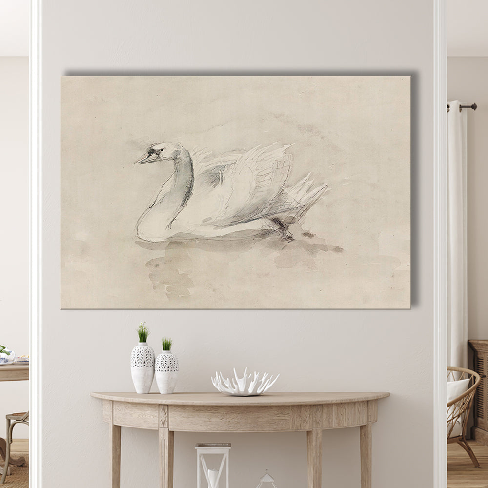 Antique Swan SketchPrint Yourself 19th Century Art Muted Wall Decor, Ready to hang