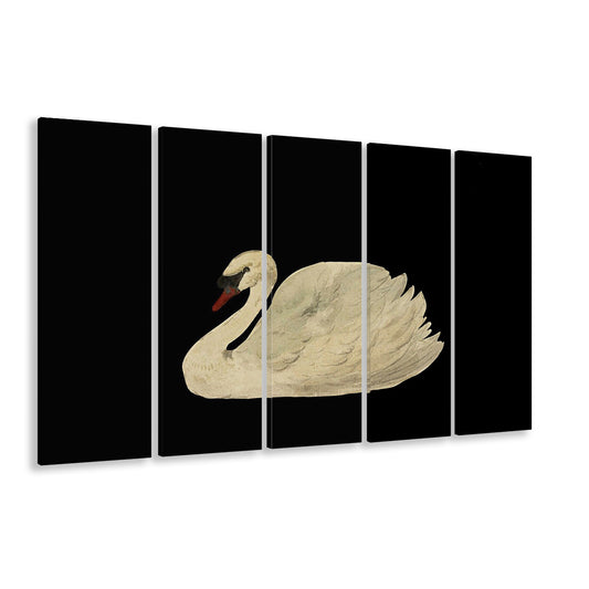 Antique Swan Watercolor Painting Neutral 5 Panels Canvas Print Wall Art, Large Wall Art Cottagecore Decor, Vintage Swan