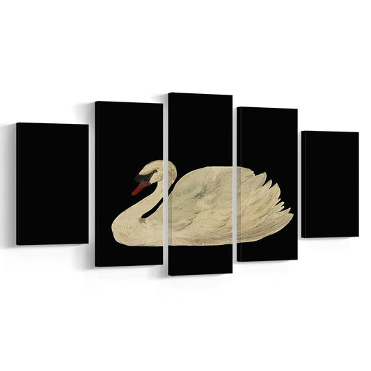 Antique Swan Watercolor Painting Neutral Mixed Canvas Print Wall Art, Large Wall Art Cottagecore Decor, Vintage Swan