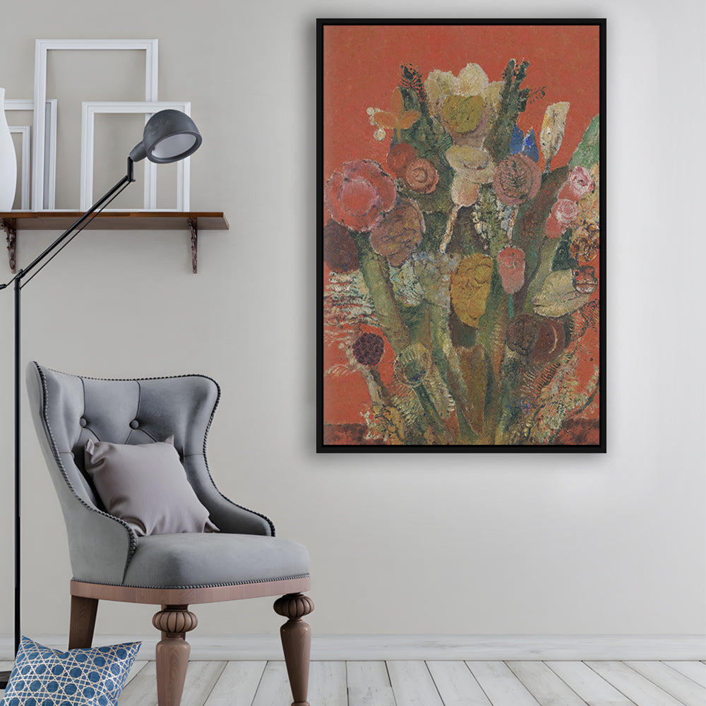 Antique Victorian Botanical Framed Canvas Print Wall Art, Abstract Floral Bouquet Oil Painting Art