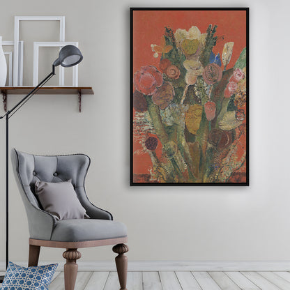 Antique Victorian Botanical Framed Canvas Print Wall Art, Abstract Floral Bouquet Oil Painting Art