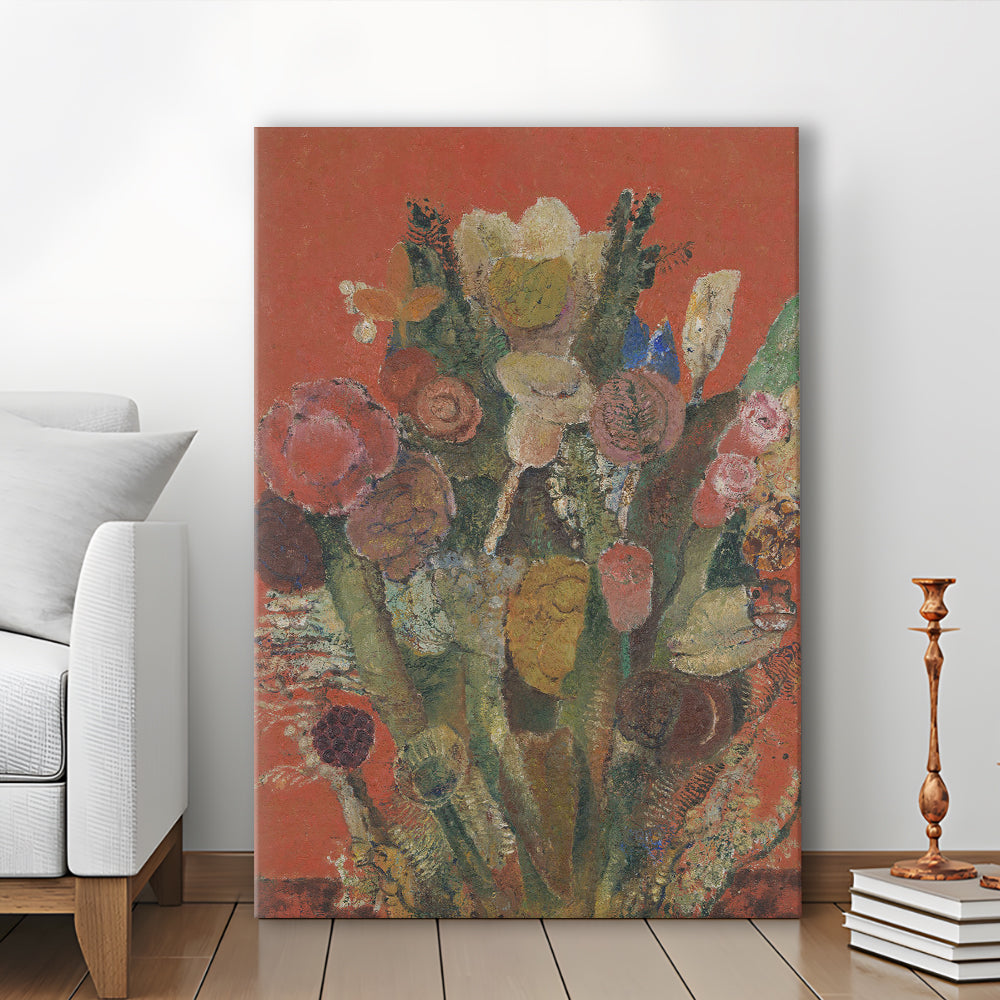 Antique Victorian Botanical Canvas Print Wall Art, Abstract Floral Bouquet Oil Painting Grandmillennial Aesthetic Art