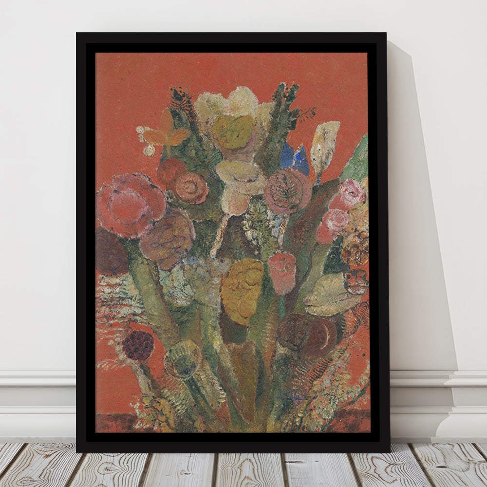 Antique Victorian Botanical Framed Canvas Print Wall Art, Abstract Floral Bouquet Oil Painting Art