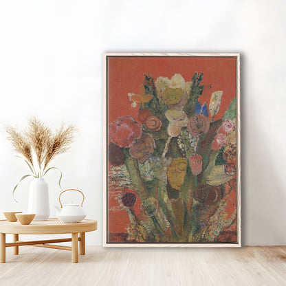 Antique Victorian Botanical Framed Canvas Print Wall Art, Abstract Floral Bouquet Oil Painting Art