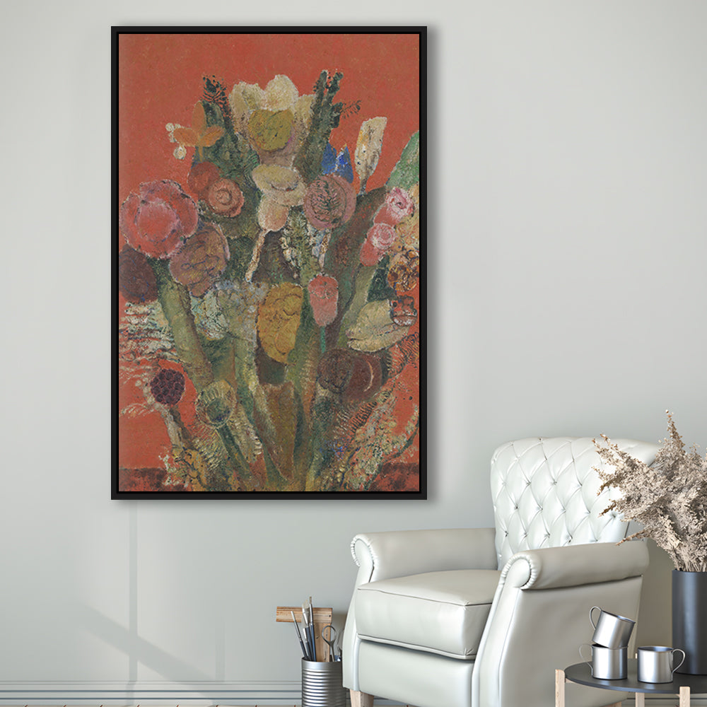 Antique Victorian Botanical Framed Canvas Print Wall Art, Abstract Floral Bouquet Oil Painting Art