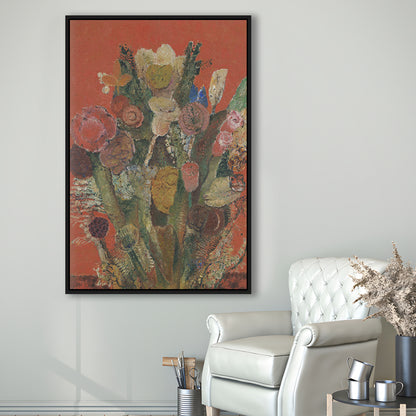 Antique Victorian Botanical Framed Canvas Print Wall Art, Abstract Floral Bouquet Oil Painting Art