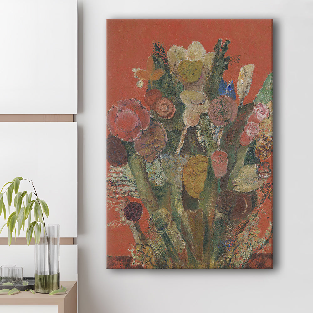 Antique Victorian Botanical Canvas Print Wall Art, Abstract Floral Bouquet Oil Painting Grandmillennial Aesthetic Art