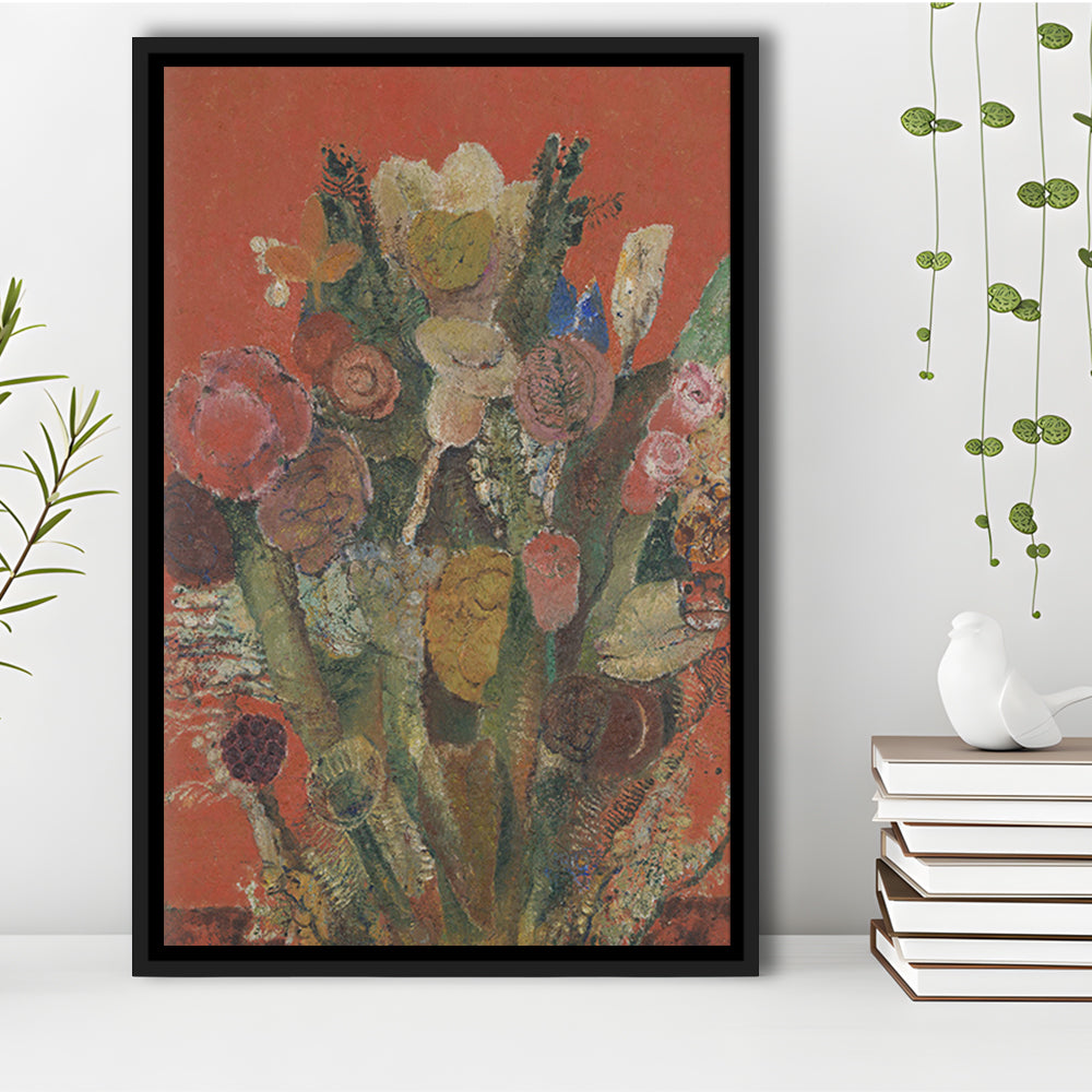 Antique Victorian Botanical Framed Canvas Print Wall Art, Abstract Floral Bouquet Oil Painting Art
