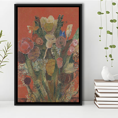Antique Victorian Botanical Framed Canvas Print Wall Art, Abstract Floral Bouquet Oil Painting Art