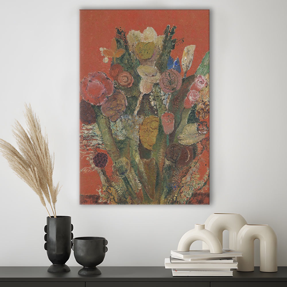 Antique Victorian Botanical Canvas Print Wall Art, Abstract Floral Bouquet Oil Painting Grandmillennial Aesthetic Art