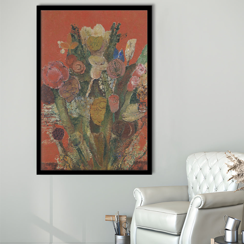 Antique Victorian Botanical Framed Art Print Wall Decor, Abstract Floral Bouquet Oil Painting Art