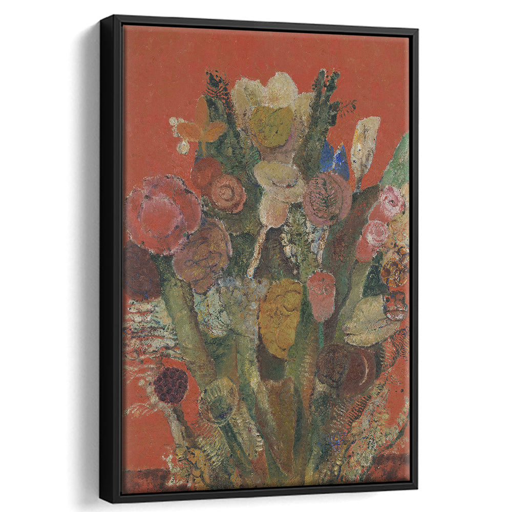 Antique Victorian Botanical Framed Canvas Print Wall Art, Abstract Floral Bouquet Oil Painting Art