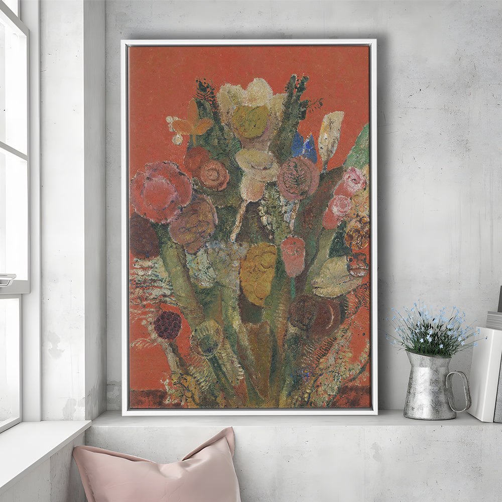 Antique Victorian Botanical Framed Canvas Print Wall Art, Abstract Floral Bouquet Oil Painting Art