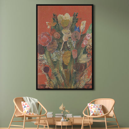 Antique Victorian Botanical Framed Canvas Print Wall Art, Abstract Floral Bouquet Oil Painting Art