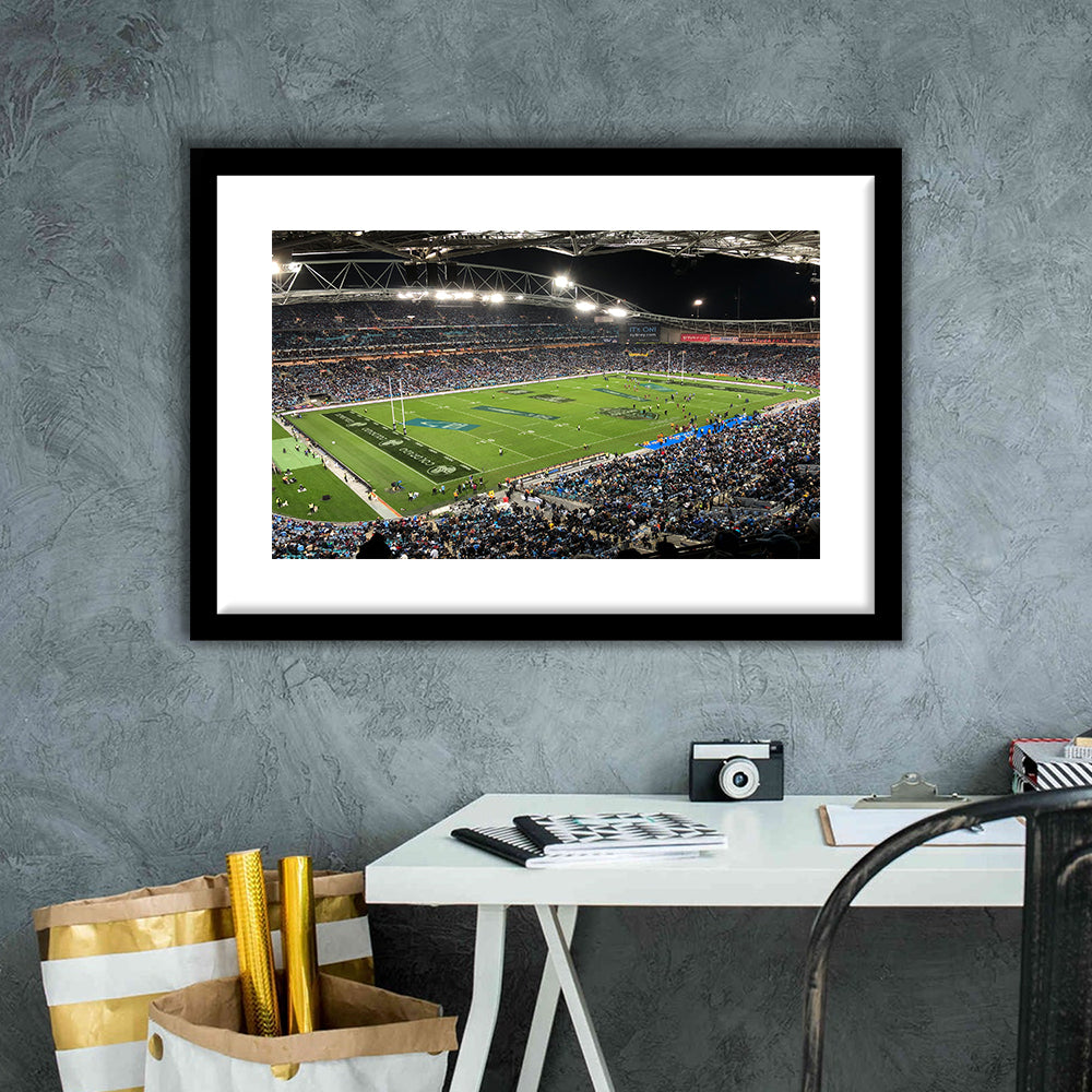 Anz Stadium, Stadium Canvas, Sport Art, Gift for him, White Border Framed Art Print Wall Decor