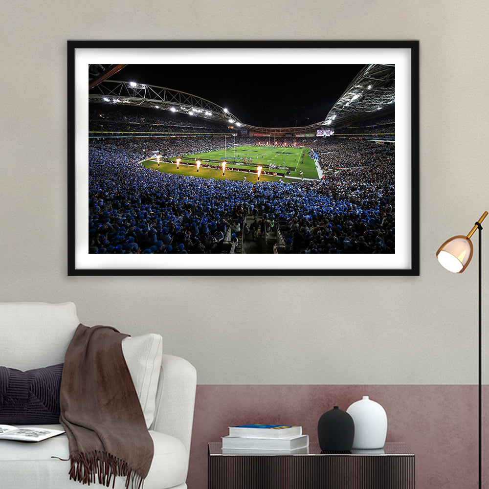 Anz Stadium at Sydney Olympic Park, Stadium Canvas, Sport Art, Gift for him, White Border Framed Art Print Wall Decor