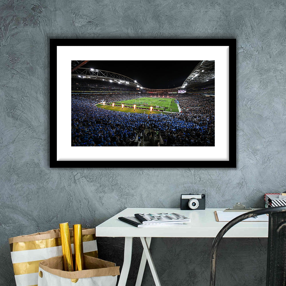 Anz Stadium at Sydney Olympic Park, Stadium Canvas, Sport Art, Gift for him, White Border Framed Art Print Wall Decor