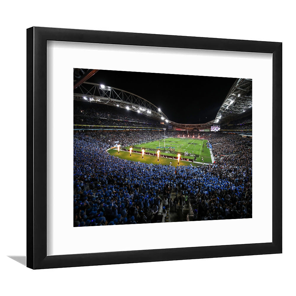 Anz Stadium at Sydney Olympic Park, Stadium Canvas, Sport Art, Gift for him, White Border Framed Art Print Wall Decor