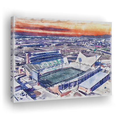 Apogee Stadium, North Texas Mean Green Watercolor, Sport Art, Gifts for him, Canvas Print Wall Art