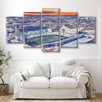 Apogee Stadium, North Texas Mean Green Watercolor, Sport Art, Mixed 5 Panel, Canvas Print Wall Art