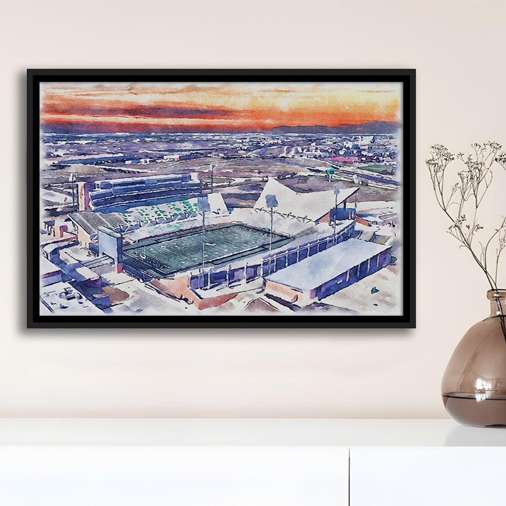 Apogee Stadium, North Texas Mean Green Watercolor, Sport Gift Art, Framed Canvas Print Wall Art