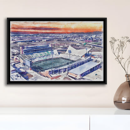 Apogee Stadium, North Texas Mean Green Watercolor, Sport Gift Art, Framed Canvas Print Wall Art
