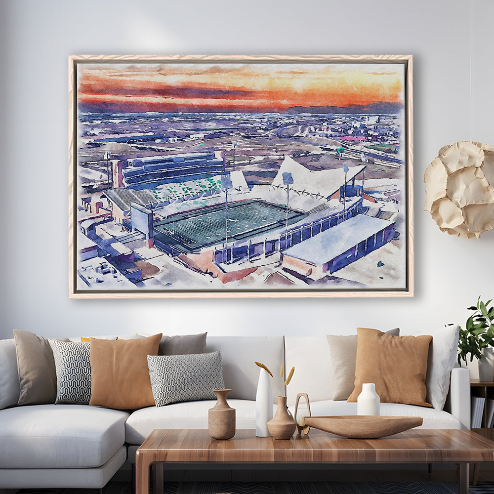 Apogee Stadium, North Texas Mean Green Watercolor, Sport Gift Art, Framed Canvas Print Wall Art