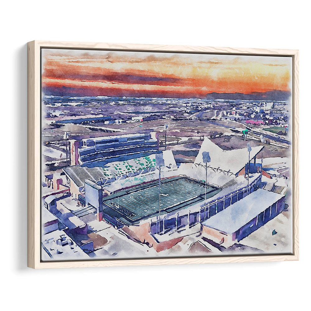 Apogee Stadium, North Texas Mean Green Watercolor, Sport Gift Art, Framed Canvas Print Wall Art