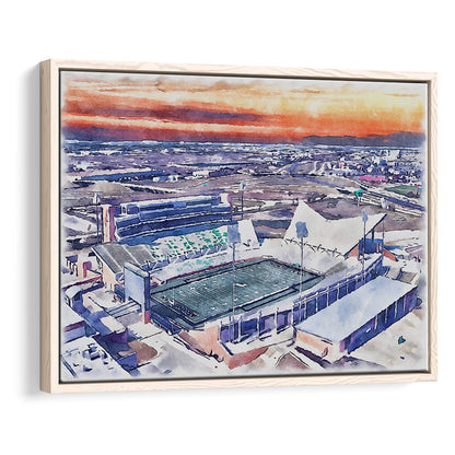 Apogee Stadium, North Texas Mean Green Watercolor, Sport Gift Art, Framed Canvas Print Wall Art