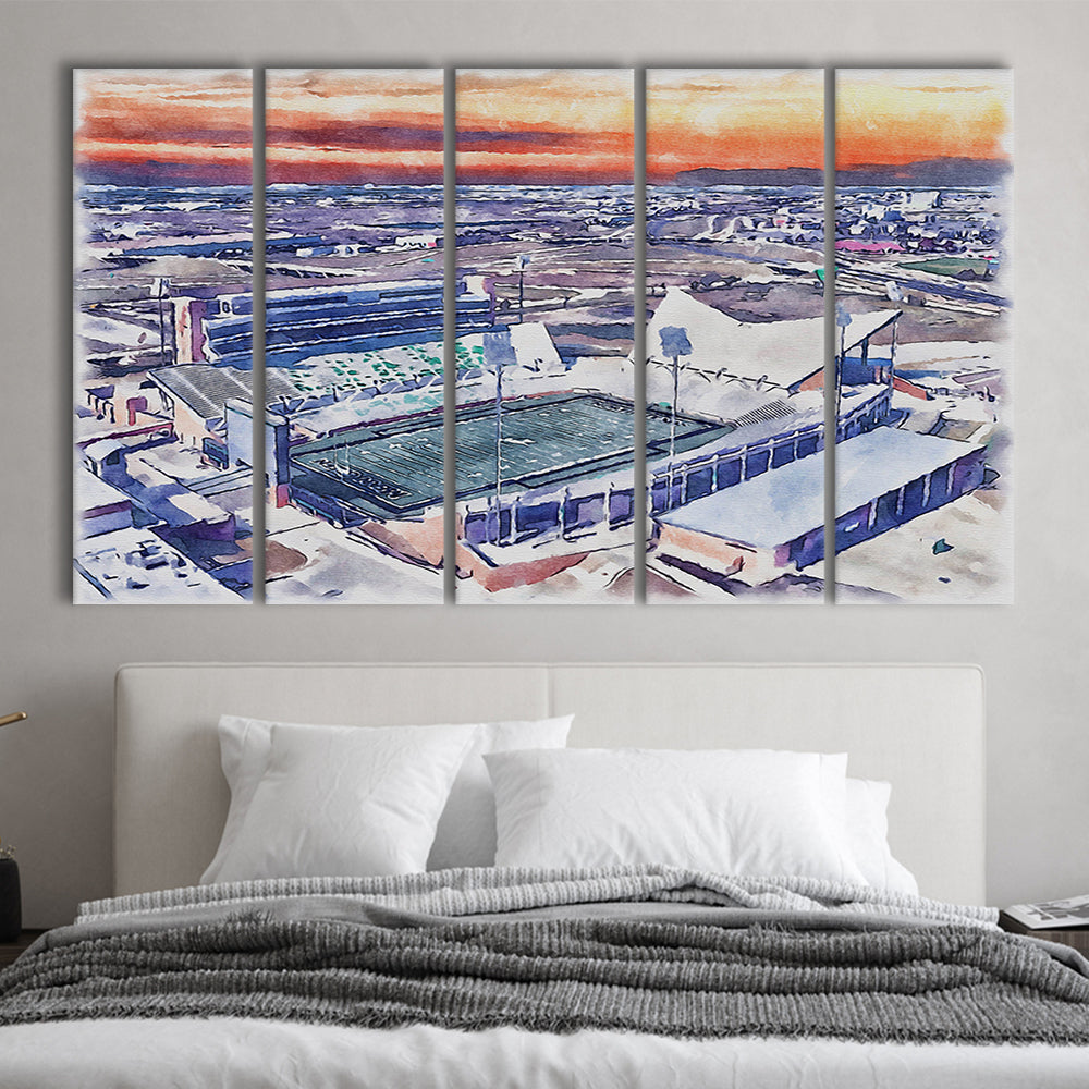 Apogee Stadium, North Texas Mean Green Watercolor, Sport Art, Extra Large Canvas Print Wall Art